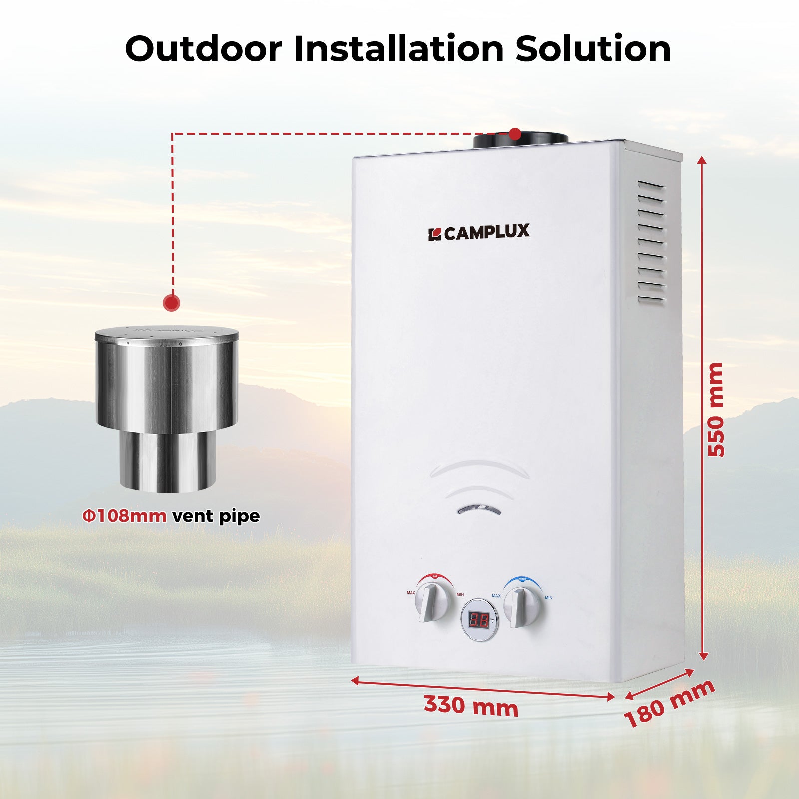 BW264C Portable Tankless Gas Water Heater With Rain Cap