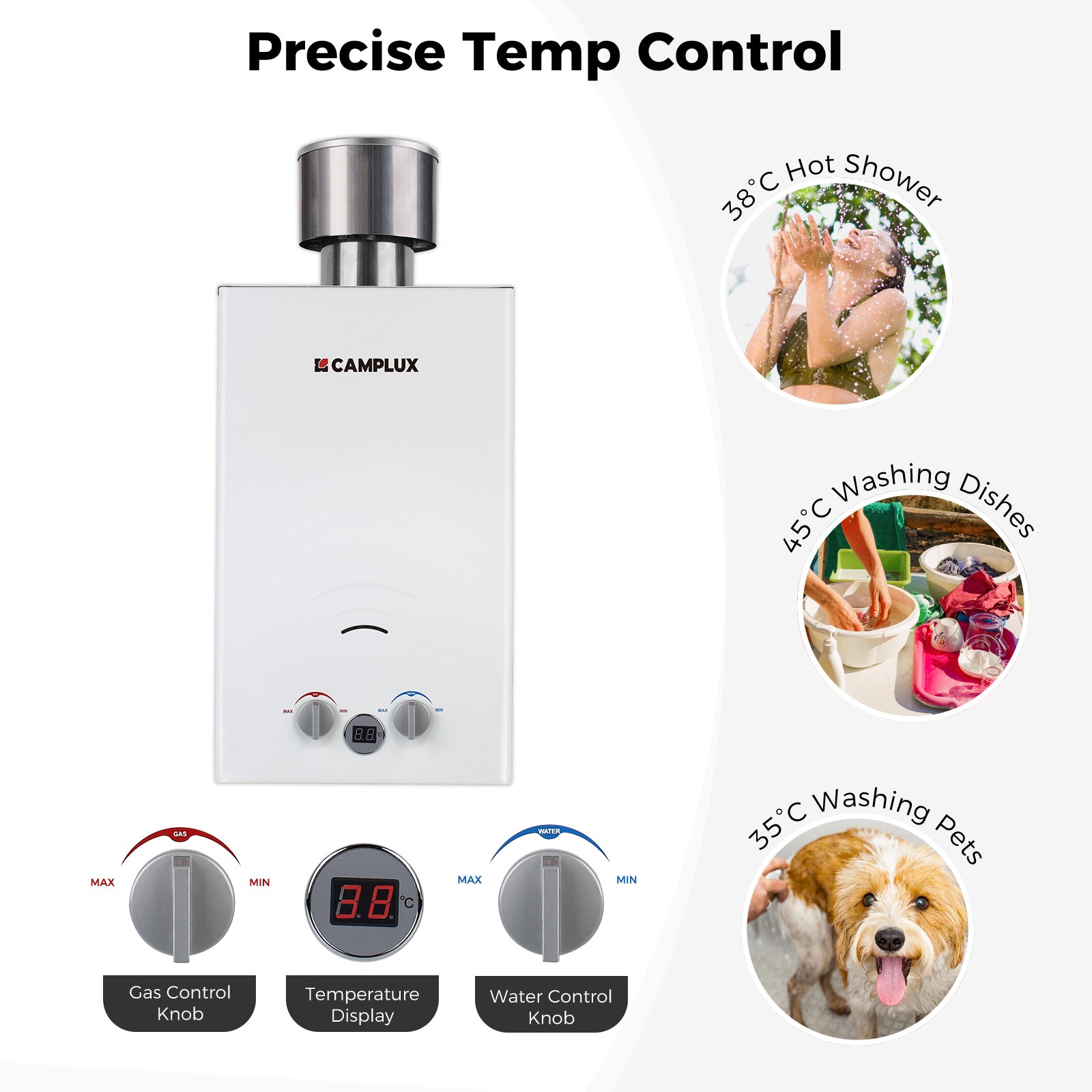 BW264C Portable Tankless Gas Water Heater With Rain Cap