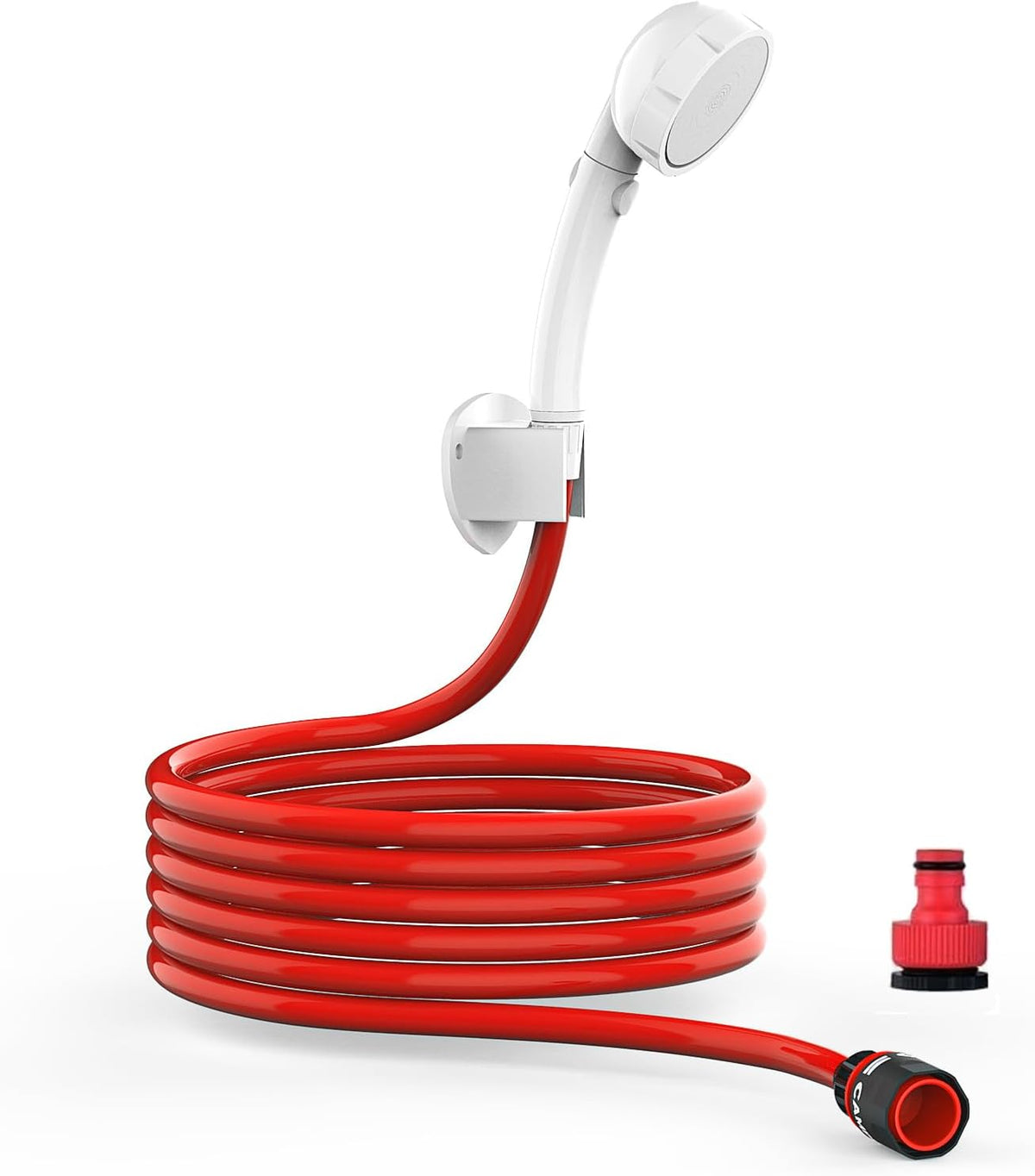 CAMPLUX Handheld Shower Head High Pressure with 3 Sprays, ON/Off Switch, 3.5 Metres Extension Red Hose, Snap-on Connector, Universal G1/2'' Fitting, SH12