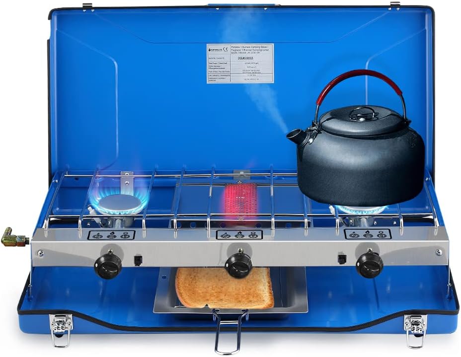 3 Burner Camping Gas Stove 4.5kW Foldable Outdoor BBQ