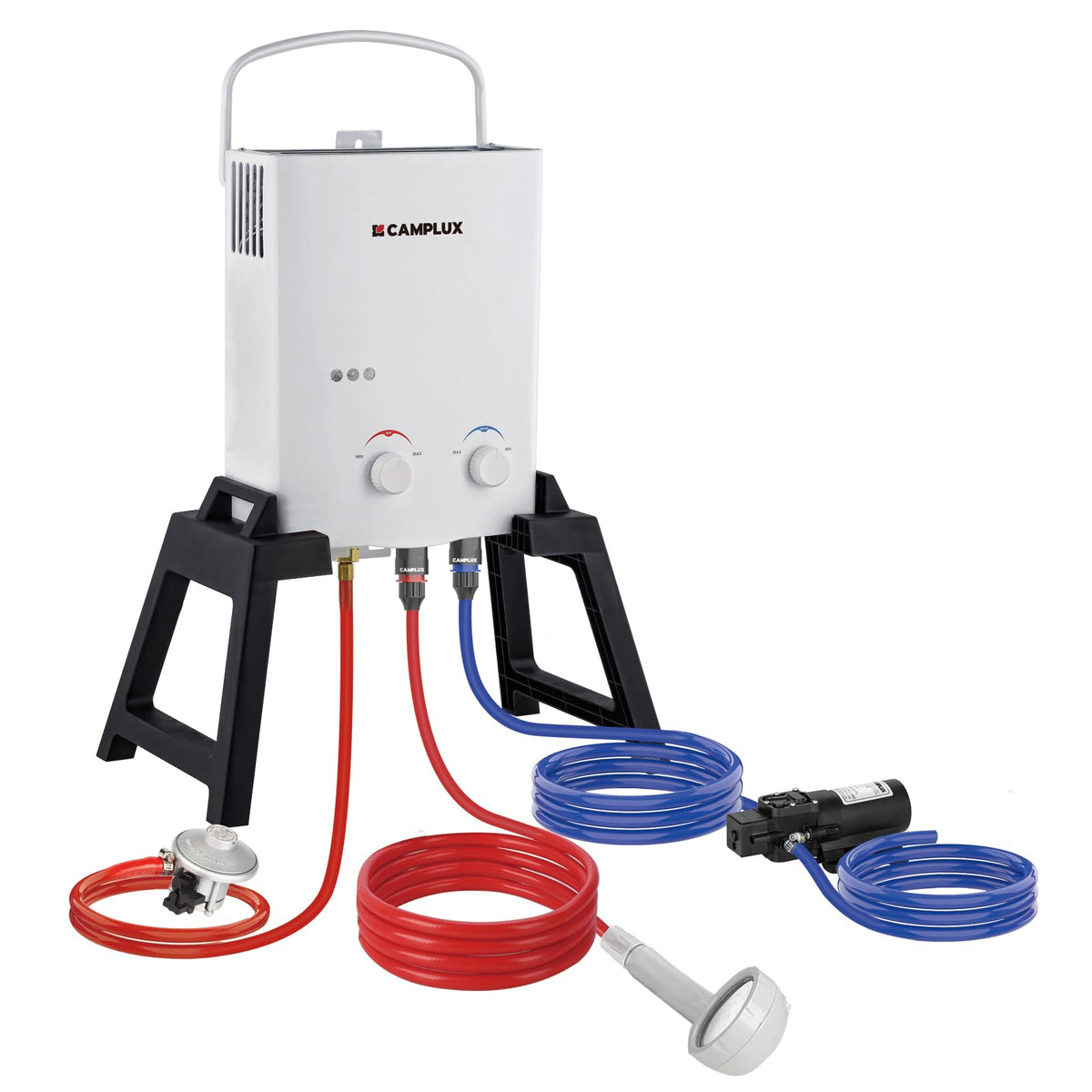 AY132Max Portable Gas Water Heater with 4.3L Water Pump & Stand