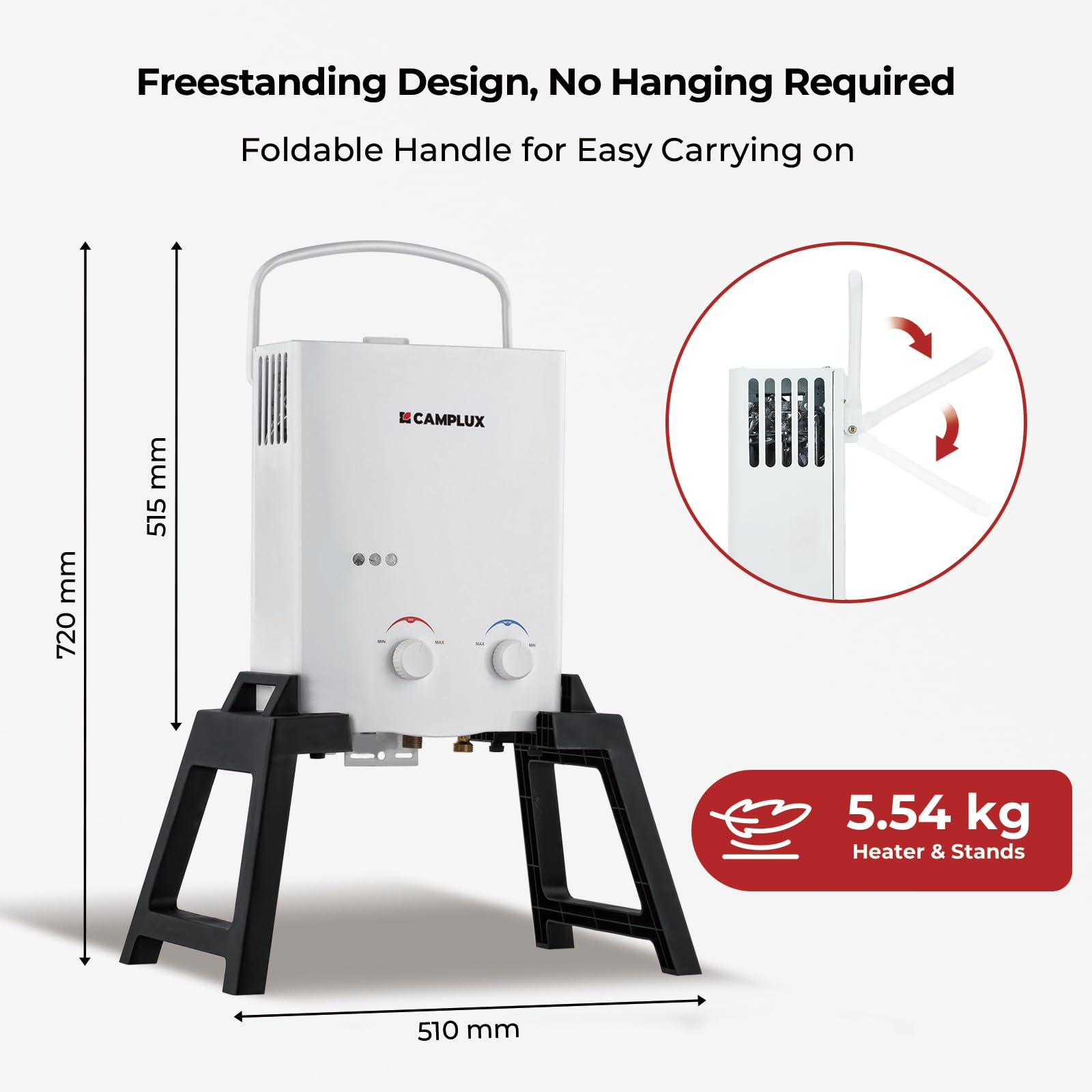 Camplux 5L Portable Propane Water Heater with 4.3L Water Pump For Camping