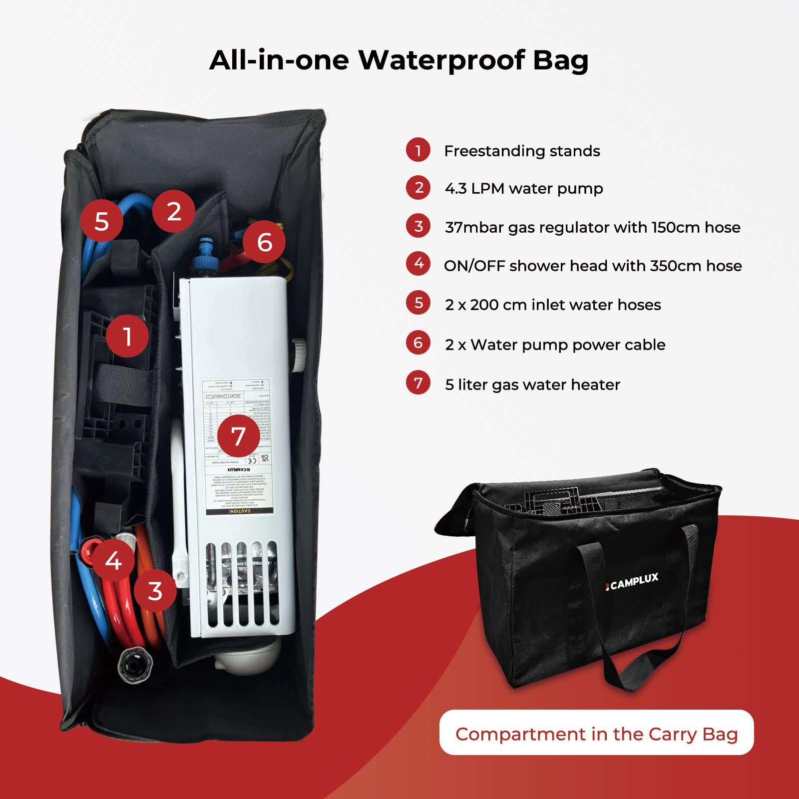 Camplux 5L Portable Propane Water Heater with 4.3L Water Pump For Camping