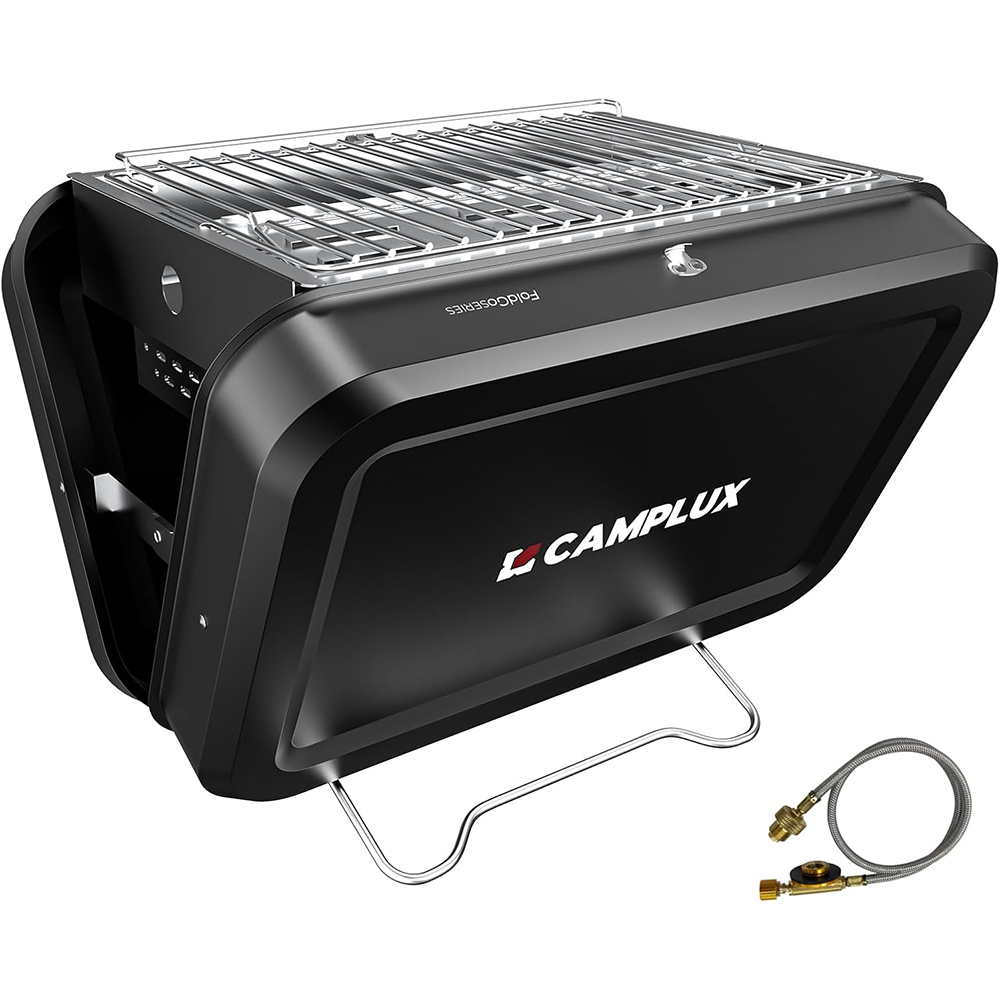 CAMPLUX Portable 2-in-1 Suitcase Grill, Gas & Charcoal Camping Stove with 32 x 23.5 cm Grid, Folds Compact for Camping, Backpacking, Balcony & Travel
