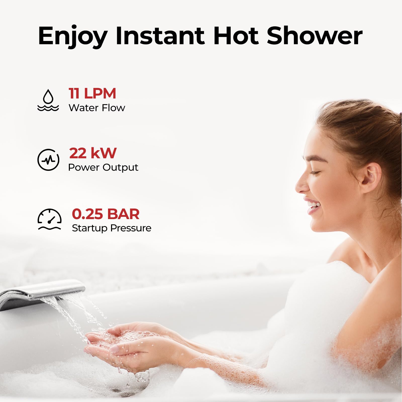 CAMPLUX BD300 11 litres Gas Water Heater Indoor Low NOx/ErP, Domestic Instant LPG Shower, for Household, 3V, 22kW, White