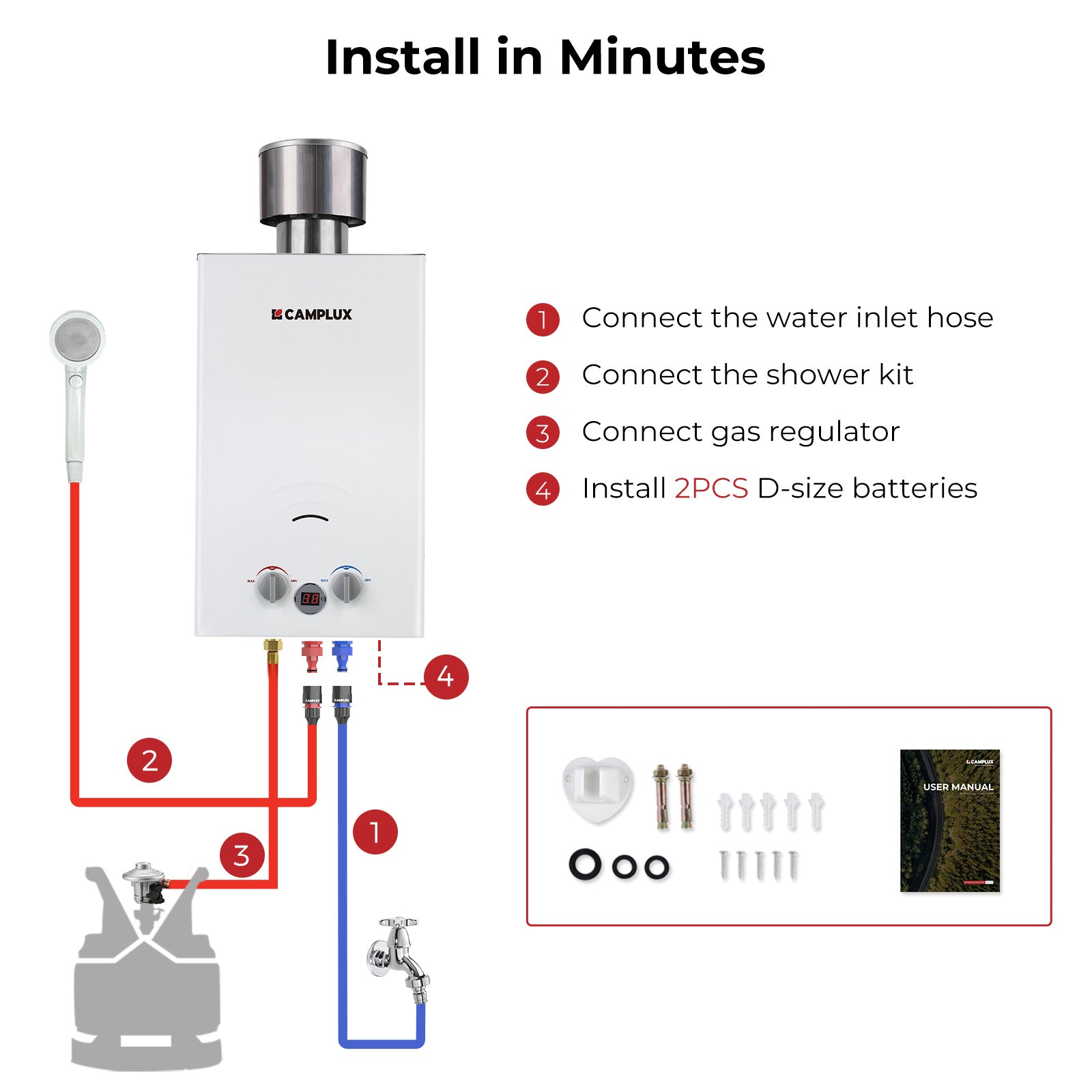 Camplux BW264C 10L Tankless Gas Water Heater with Rain Cap, CE Certified GAR Standard Instant Propane Gas Shower, Use for Camping RV Trip Washing Horse