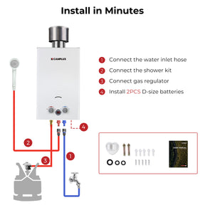 Camplux BW264C 10L Tankless Gas Water Heater with Rain Cap, CE Certified GAR Standard Instant Propane Gas Shower, Use for Camping RV Trip Washing Horse