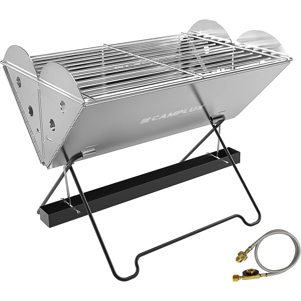 CAMPLUX Portable Grill, 2-in-1 Gas & Charcoal Camping Stove with 340x250 mm Grid and Storage Bag for Backyard, Picnic, Outdoor BBQ, FoldGo FG14GS