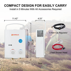 Camplux AY132B 5L Portable Gas Water Heater with Folding Handle, Tankless LP Gas Boiler, Use for Outdoor Shower Camping RV Trip Horse Bathing