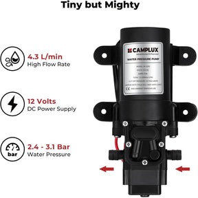 Camplux 12V DC Water Pump, 1.2GPM 4.3 L/Min Diaphragm Pump for Caravan RV Marine Fishing Boat