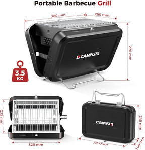 CAMPLUX Portable 2-in-1 Suitcase Grill, Gas & Charcoal Camping Stove with 32 x 23.5 cm Grid, Folds Compact for Camping, Backpacking, Balcony & Travel