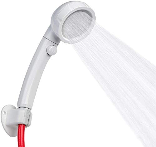 Camplux JK208 High Pressure Handheld Shower Head with 3 Sprays, ON/Off Switch, 1.5 Metres Red Water Hose, Snap-on Connector Universal Fitting