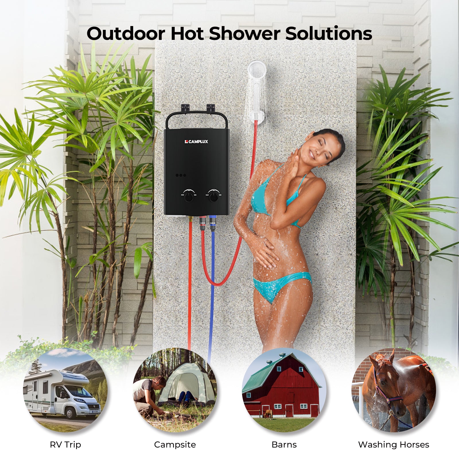 Camplux AY132 5L Portable Gas Water Heater with Folding Handle, Tankless LP Gas Boiler, Use for Outdoor Camping Shower RV