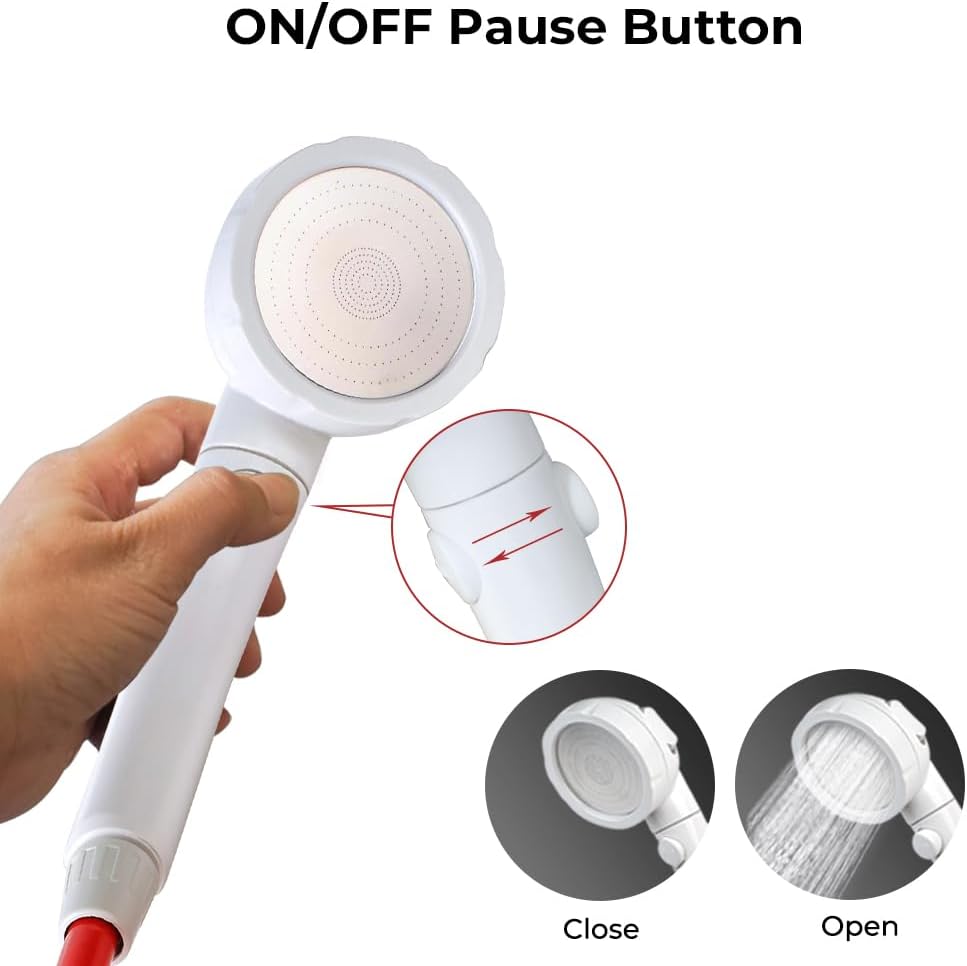 Handheld Shower Head 3 Spray Modes ON/Off Switch 1.5m Hose Snap-On