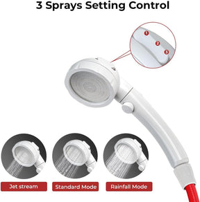 Handheld Shower Head 3 Spray Modes ON/Off Switch 1.5m Hose Snap-On