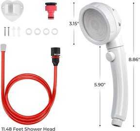 CAMPLUX Handheld Shower Head High Pressure with 3 Sprays, ON/Off Switch, 3.5 Metres Extension Red Hose, Snap-on Connector, Universal G1/2'' Fitting, SH12