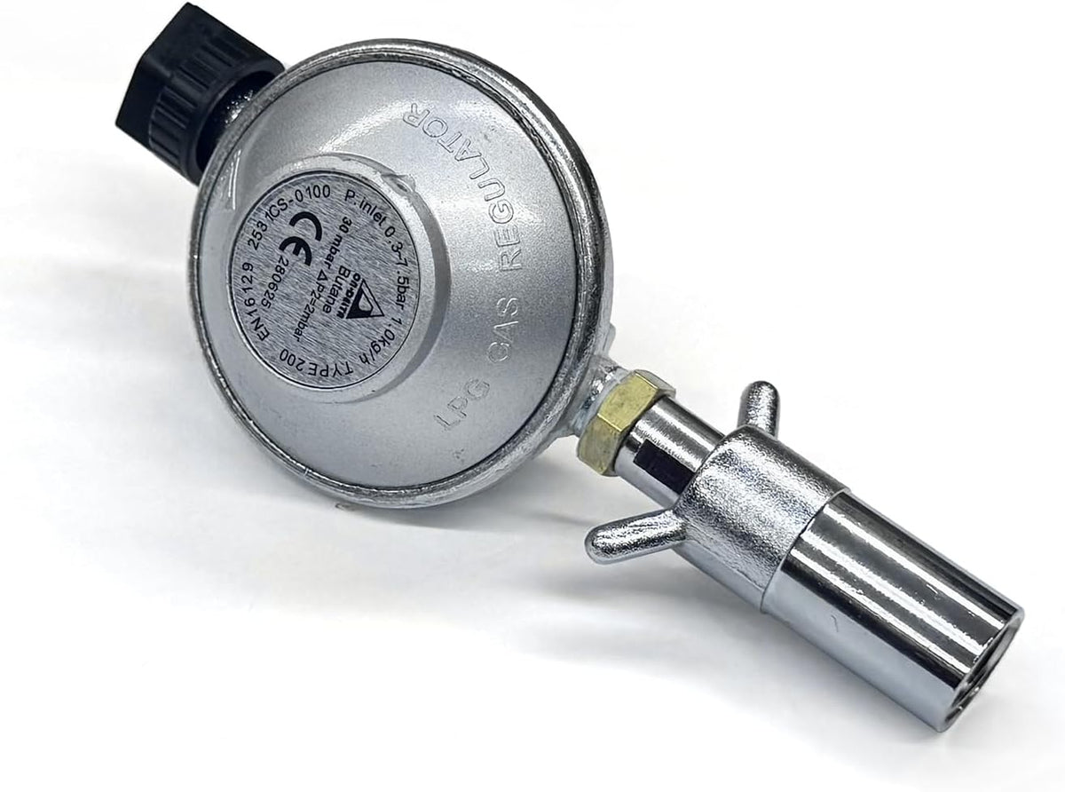 CAMPLUX Gas Regulator for EN417 Gas Canister, 28-30 mbar, M8x1 Outlet, Compatible Nano Gas Water Heaters, GR200