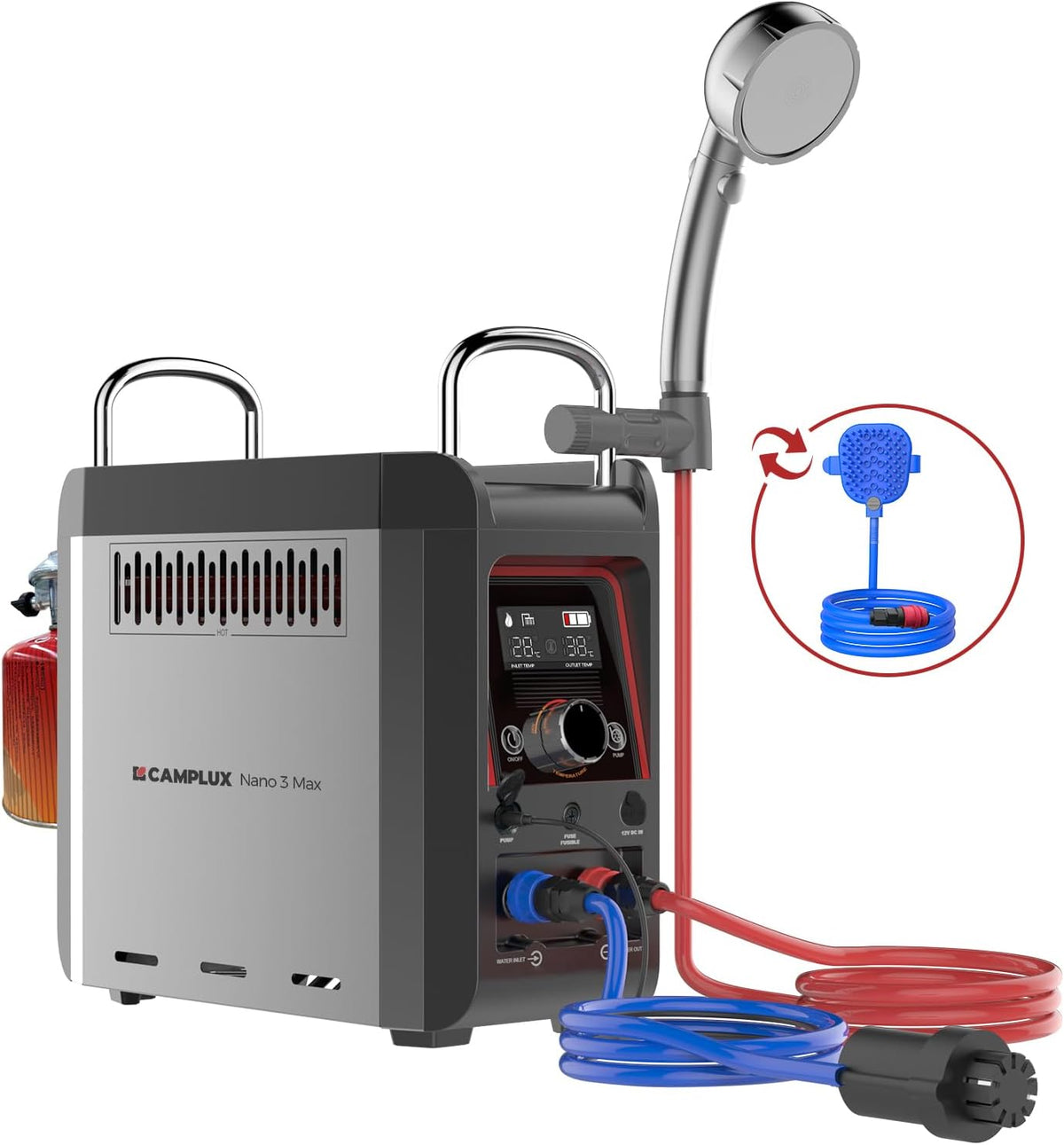 Nano 3 Max Gas Water Heater 3 Litre Gas Hot Shower with Water Pump & Handle