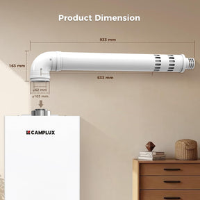 CAMPLUX Horizontal Concentric Flue Kit 60/100 mm for GX318 Model – 90° Elbow, Wall Terminal Set, Aluminum Pipe, Fit for Gas Water Heater (11-14 L/min), VP90T
