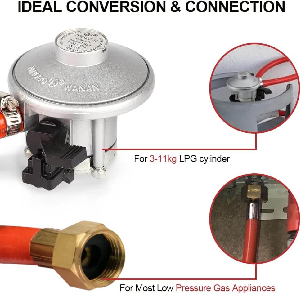 CAMPLUX JK-27 27mm Patio Gas Regulator, Propane Click-On Gas Regulator 37mbar with 150cm Hose