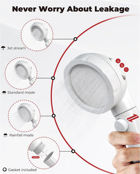 CAMPLUX Handheld Shower Head High Pressure with 3 Sprays, ON/Off Switch, 3.5 Metres Extension Red Hose, Snap-on Connector, Universal G1/2'' Fitting, SH12