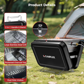 CAMPLUX Portable 2-in-1 Suitcase Grill, Gas & Charcoal Camping Stove with 32 x 23.5 cm Grid, Folds Compact for Camping, Backpacking, Balcony & Travel