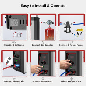 CAMPLUX Nano Portable Gas Water Heater 3L/min, Instant Outdoor Camping Shower for Off-Grid Use, Battery Ignition, Butane Canister Compatible, Nano 3