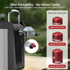 CAMPLUX Nano Portable Gas Water Heater 3L/min, Instant Outdoor Camping Shower for Off-Grid Use, Battery Ignition, Butane Canister Compatible, Nano 3