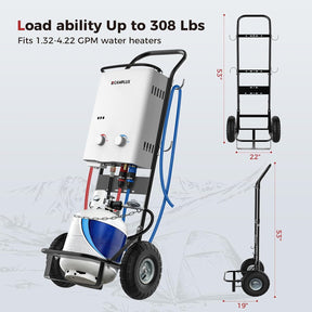 CAMPLUX Mobile Gas Bottle Trolley for Tankless Water Heaters, Heavy Duty Steel Sack Truck with 26 cm (10”) Pneumatic Tyres, Ideal for Camping, Pet Washing & Outdoor Hot Water, D52
