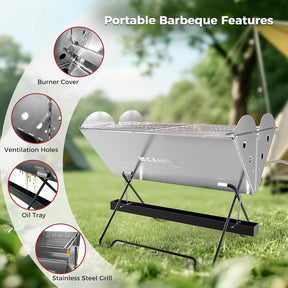 CAMPLUX Portable Grill, 2-in-1 Gas & Charcoal Camping Stove with 340x250 mm Grid and Storage Bag for Backyard, Picnic, Outdoor BBQ, FoldGo FG14GS