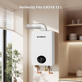CAMPLUX Horizontal Concentric Flue Kit 60/100 mm for GX318 Model – 90° Elbow, Wall Terminal Set, Aluminum Pipe, Fit for Gas Water Heater (11-14 L/min), VP90T