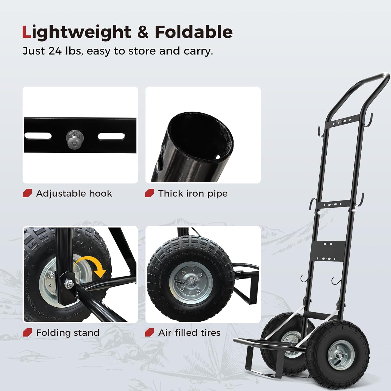 CAMPLUX Mobile Gas Bottle Trolley for Tankless Water Heaters, Heavy Duty Steel Sack Truck with 26 cm (10”) Pneumatic Tyres, Ideal for Camping, Pet Washing & Outdoor Hot Water, D52