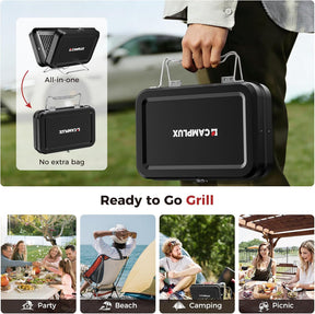 CAMPLUX Portable 2-in-1 Suitcase Grill, Gas & Charcoal Camping Stove with 32 x 23.5 cm Grid, Folds Compact for Camping, Backpacking, Balcony & Travel