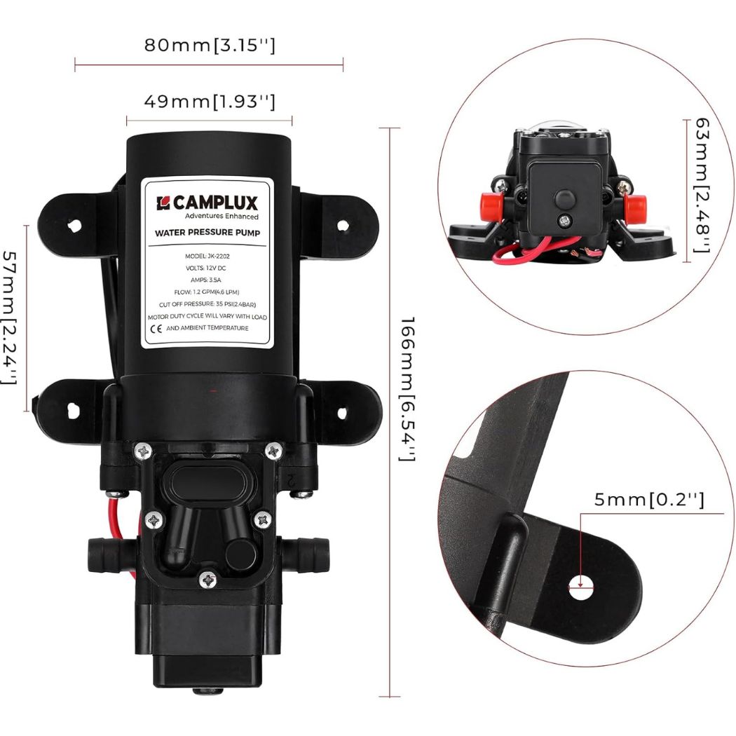 Camplux 12V DC Water Pump, 1.2GPM 4.3 L/Min Diaphragm Pump for Caravan RV Marine Fishing Boat