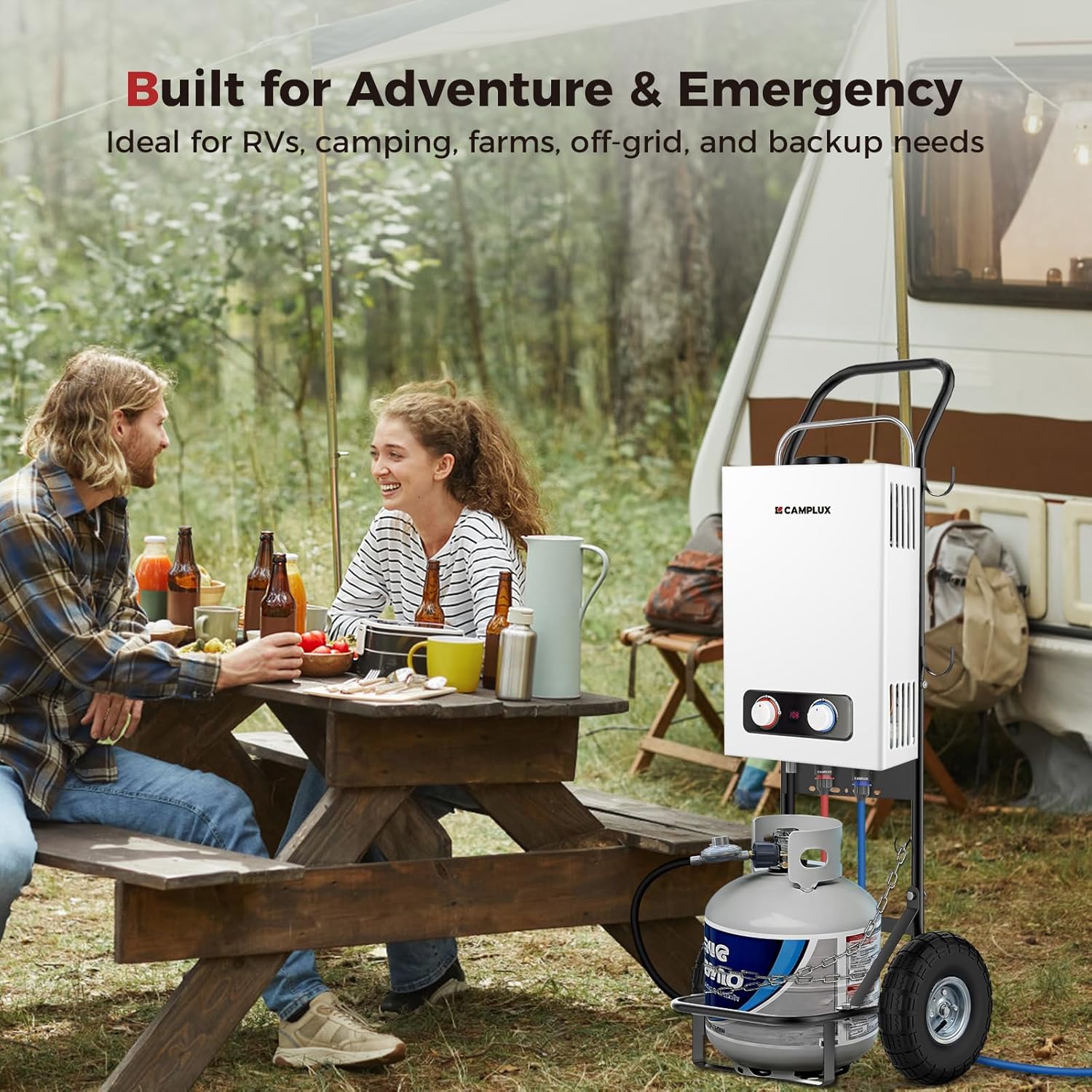 CAMPLUX Mobile Gas Bottle Trolley for Tankless Water Heaters, Heavy Duty Steel Sack Truck with 26 cm (10”) Pneumatic Tyres, Ideal for Camping, Pet Washing & Outdoor Hot Water, D52