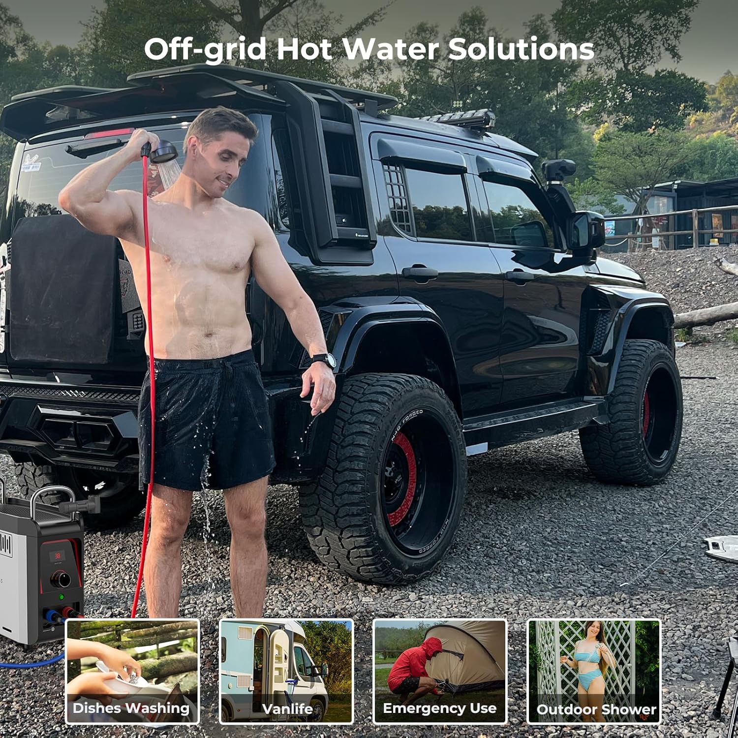 CAMPLUX Nano Portable Gas Water Heater 3L/min, Instant Outdoor Camping Shower for Off-Grid Use, Battery Ignition, Butane Canister Compatible, Nano 3