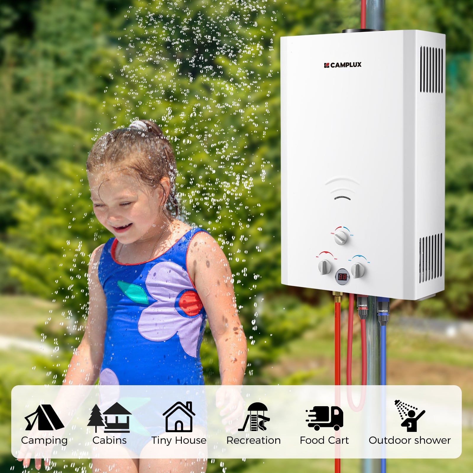 Camplux BW422 16L Gas Water Heater, Instant Camping Gas Hot Shower, Tankless LPG Water Heater Outdoor, 32kW