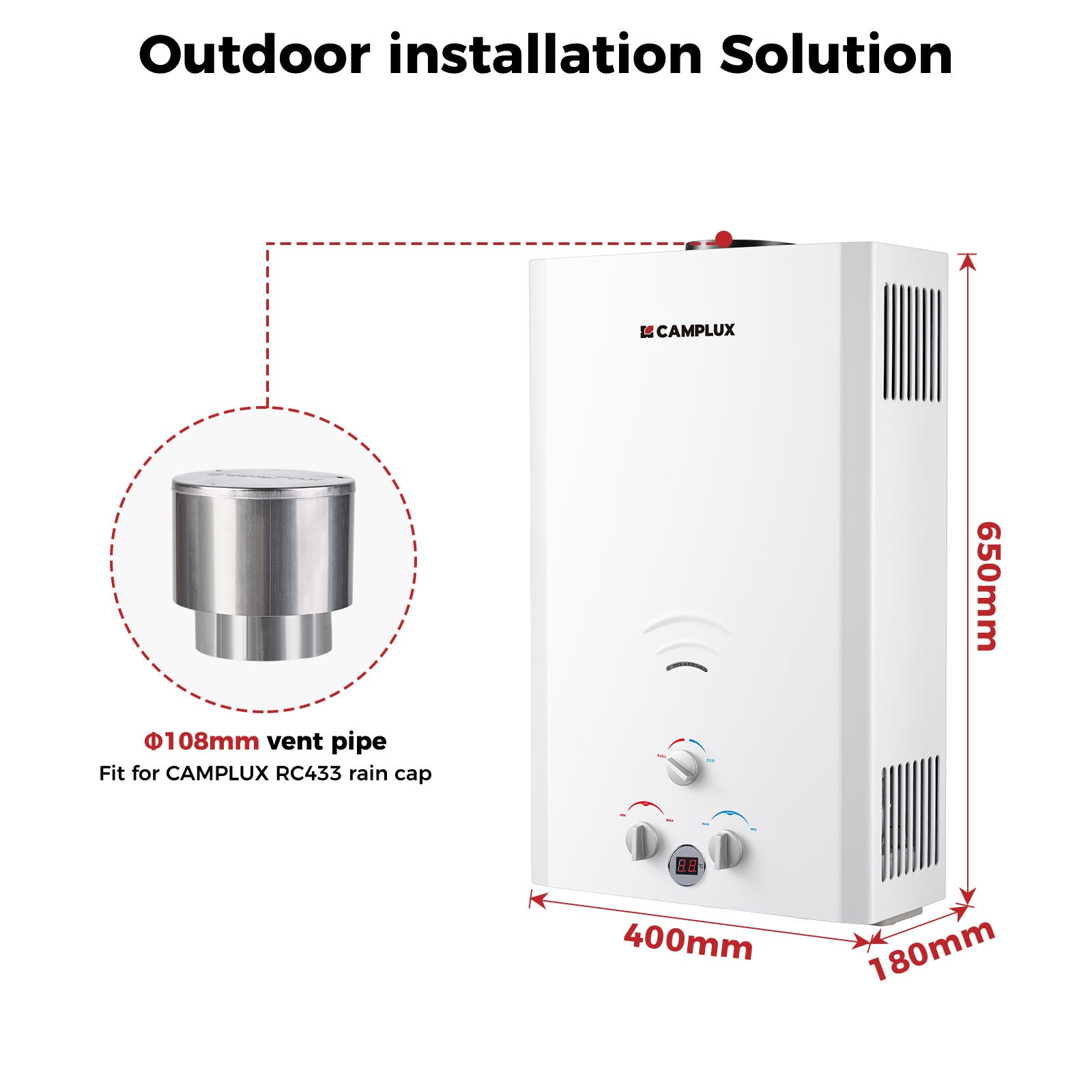 Camplux BW422 16L Gas Water Heater, Instant Camping Gas Hot Shower, Tankless LPG Water Heater Outdoor, 32kW