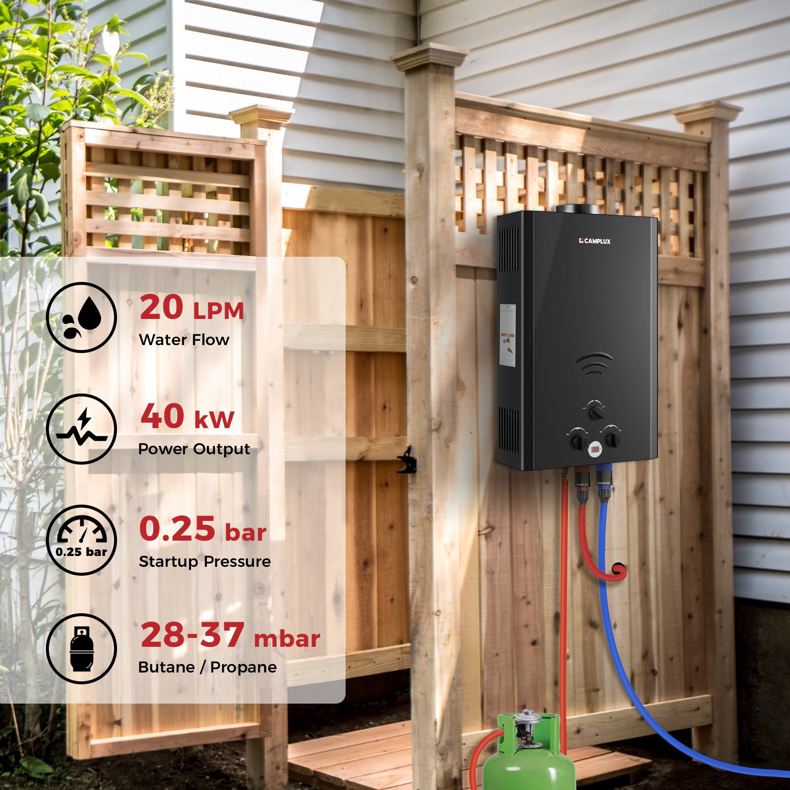 20L Portable Tankless Propane Gas Water Heater Instant Camping