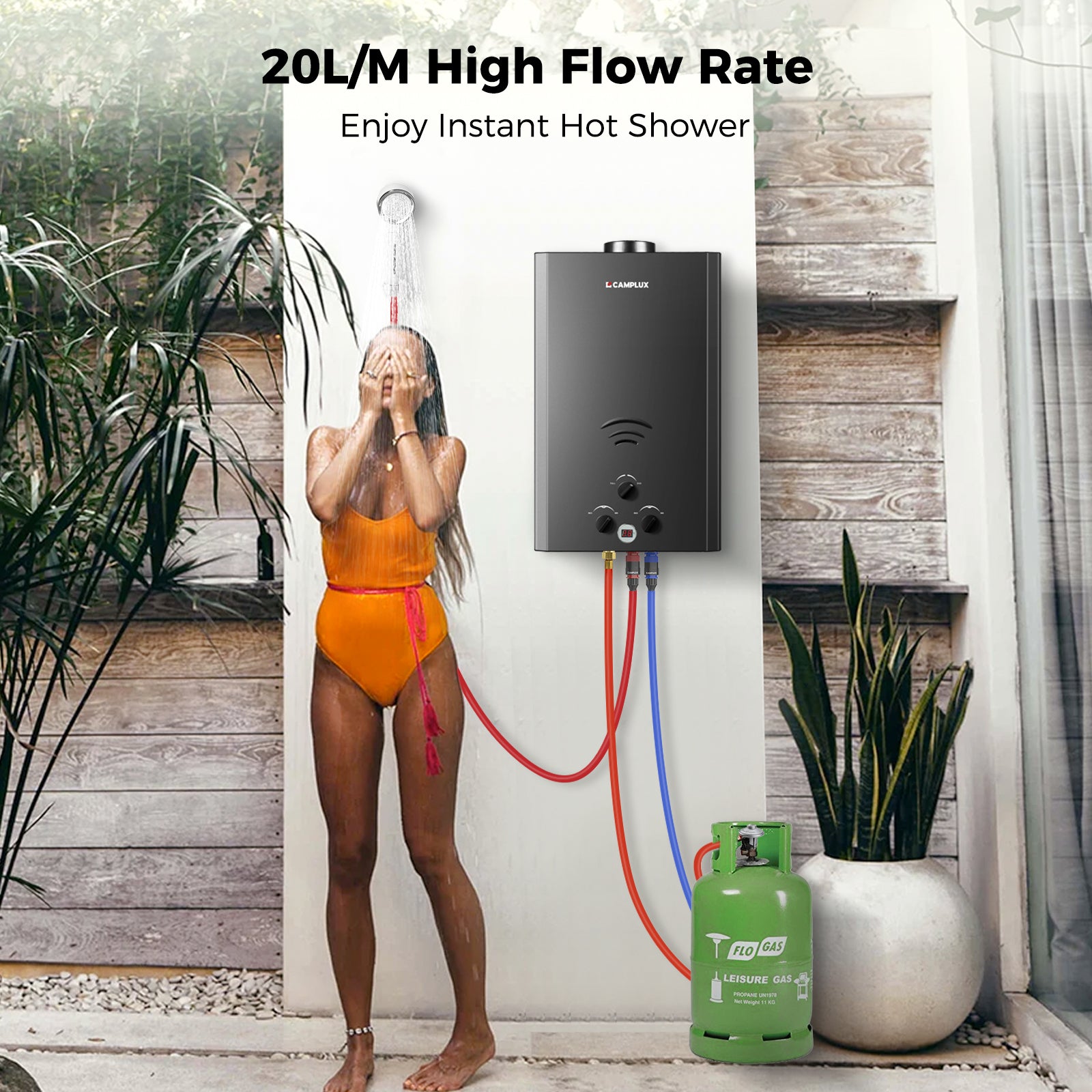 20L Portable Tankless Propane Gas Water Heater Instant Camping
