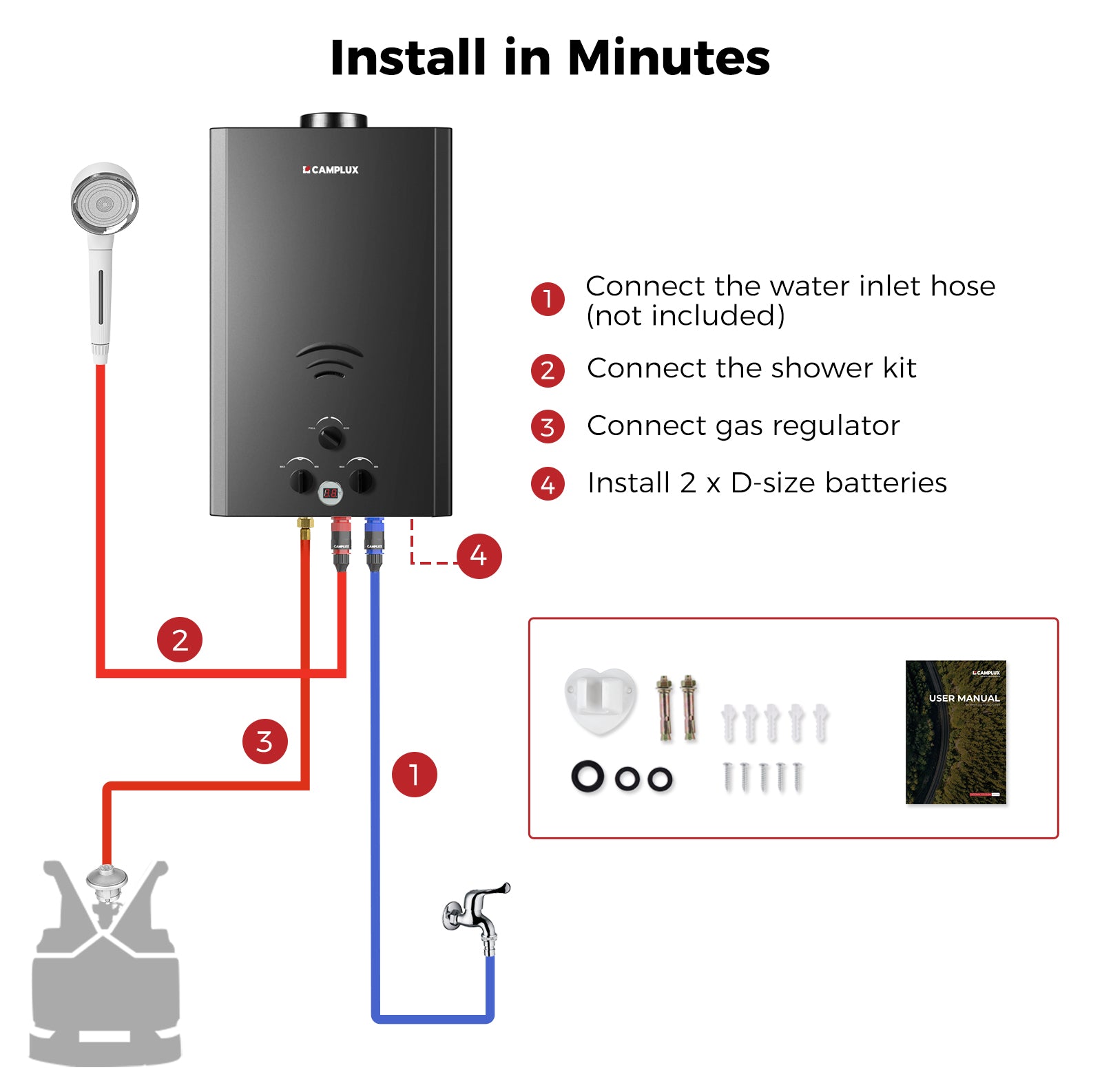 20L Portable Tankless Propane Gas Water Heater Instant Camping