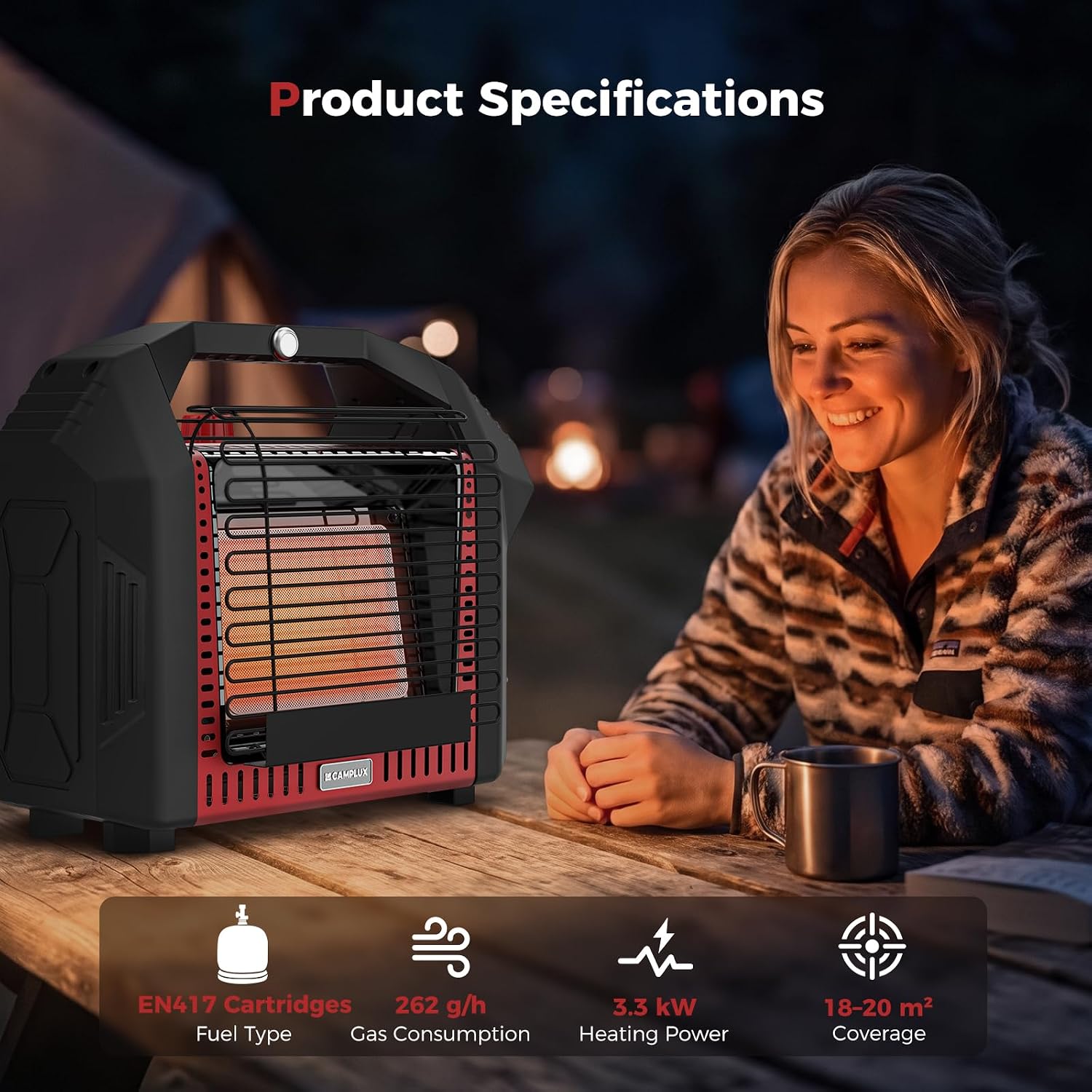 Camplux 3.6 kW Portable Outdoor Gas Heater with Dual Safety Protection