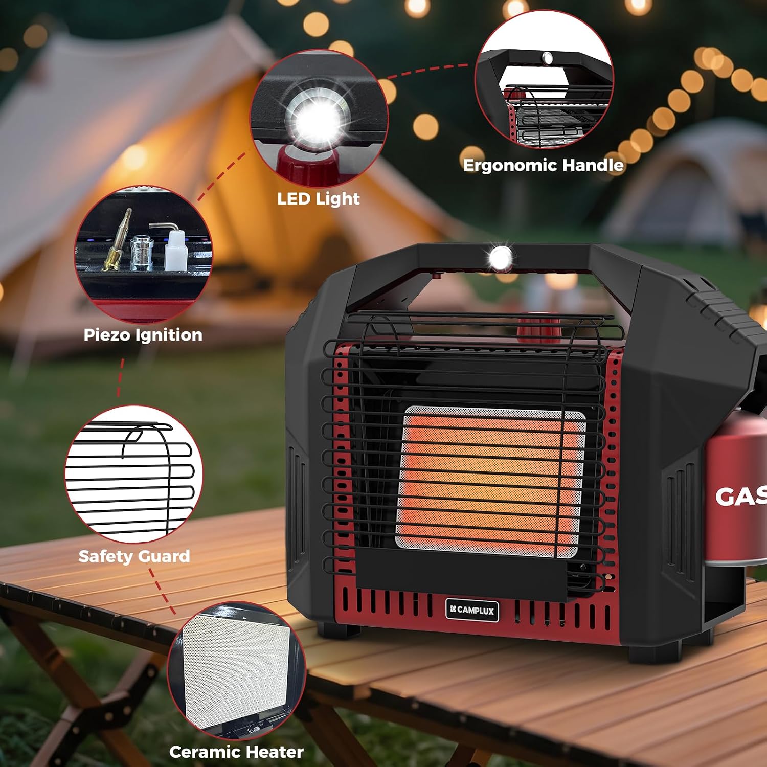 Camplux 3.6 kW Portable Outdoor Gas Heater with Dual Safety Protection