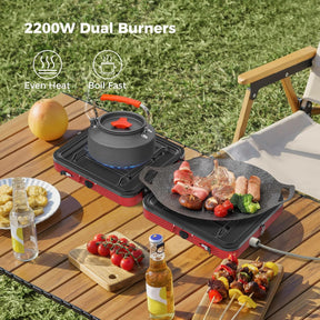 CAMPLUX FoldGo Camping Stove 2 Burners, Portable Gas Stove with Handle for Screw-On Gas Canister, Ideal for Camping, Hiking, and Picnics