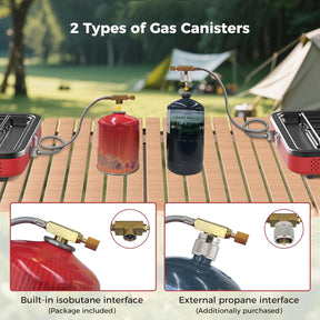 CAMPLUX FoldGo Camping Stove 2 Burners, Portable Gas Stove with Handle for Screw-On Gas Canister, Ideal for Camping, Hiking, and Picnics