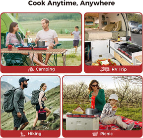 CAMPLUX FoldGo Camping Stove 2 Burners, Portable Gas Stove with Handle for Screw-On Gas Canister, Ideal for Camping, Hiking, and Picnics