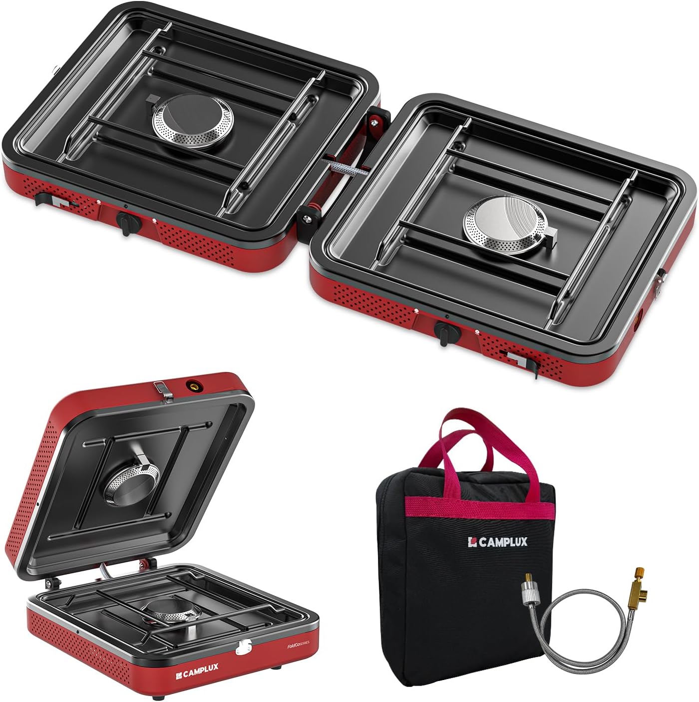 CAMPLUX FoldGo Camping Stove 2 Burners, Portable Gas Stove with Handle for Screw-On Gas Canister, Ideal for Camping, Hiking, and Picnics
