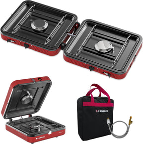 CAMPLUX FoldGo Camping Stove 2 Burners, Portable Gas Stove with Handle for Screw-On Gas Canister, Ideal for Camping, Hiking, and Picnics