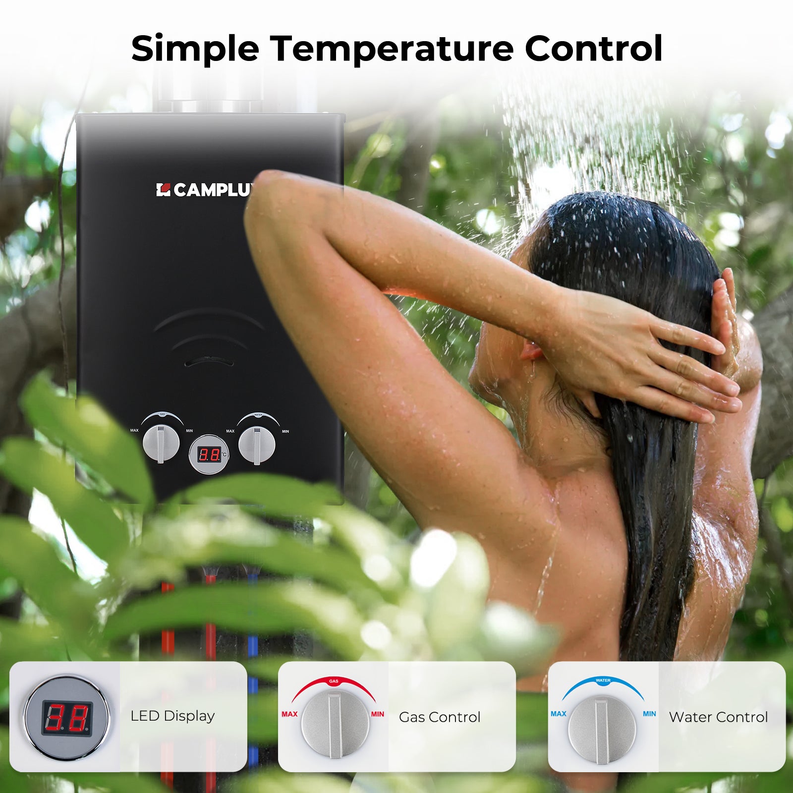 Camplux BW158BC 6L Portable Water Heater, Tankless Instand Gas Water Heater, Outdoor Camping With Rain Cap