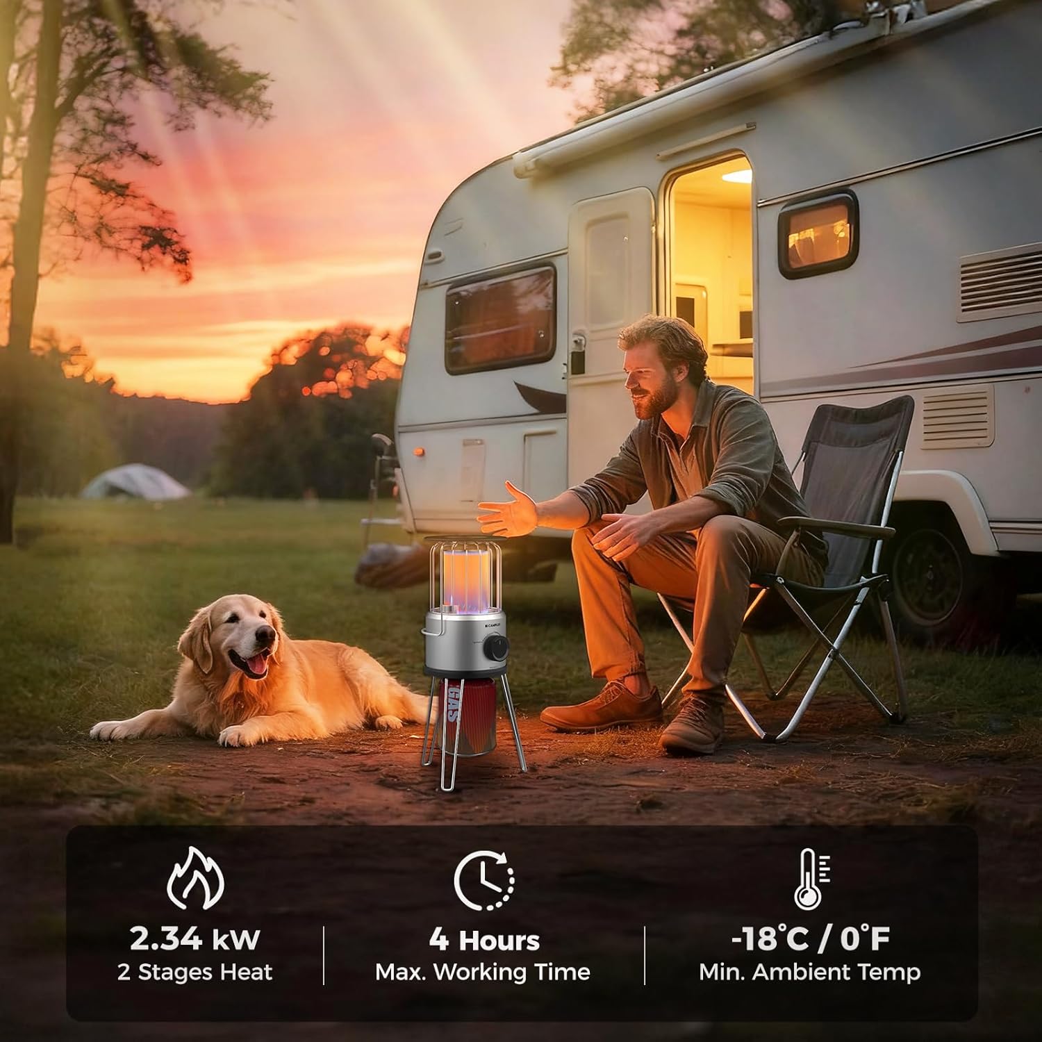 Portable Gas Heater 2.34kW 360° Butane Outdoor Camping Garden
